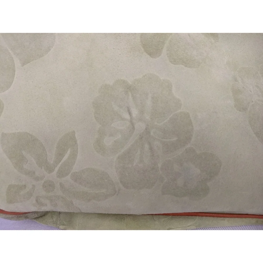 Claudia Firenze Italian Suede Leather Hobo Bag Pale Green Tan Trim Floral Zipper